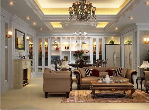 Trần thạch cao giật cấp phòng khách Vĩnh Tường